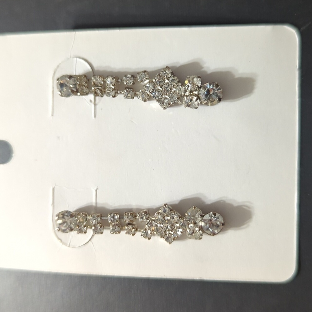 Vintage Silver Tone Clear Rhinestone Dangle Drop Statement Earrings